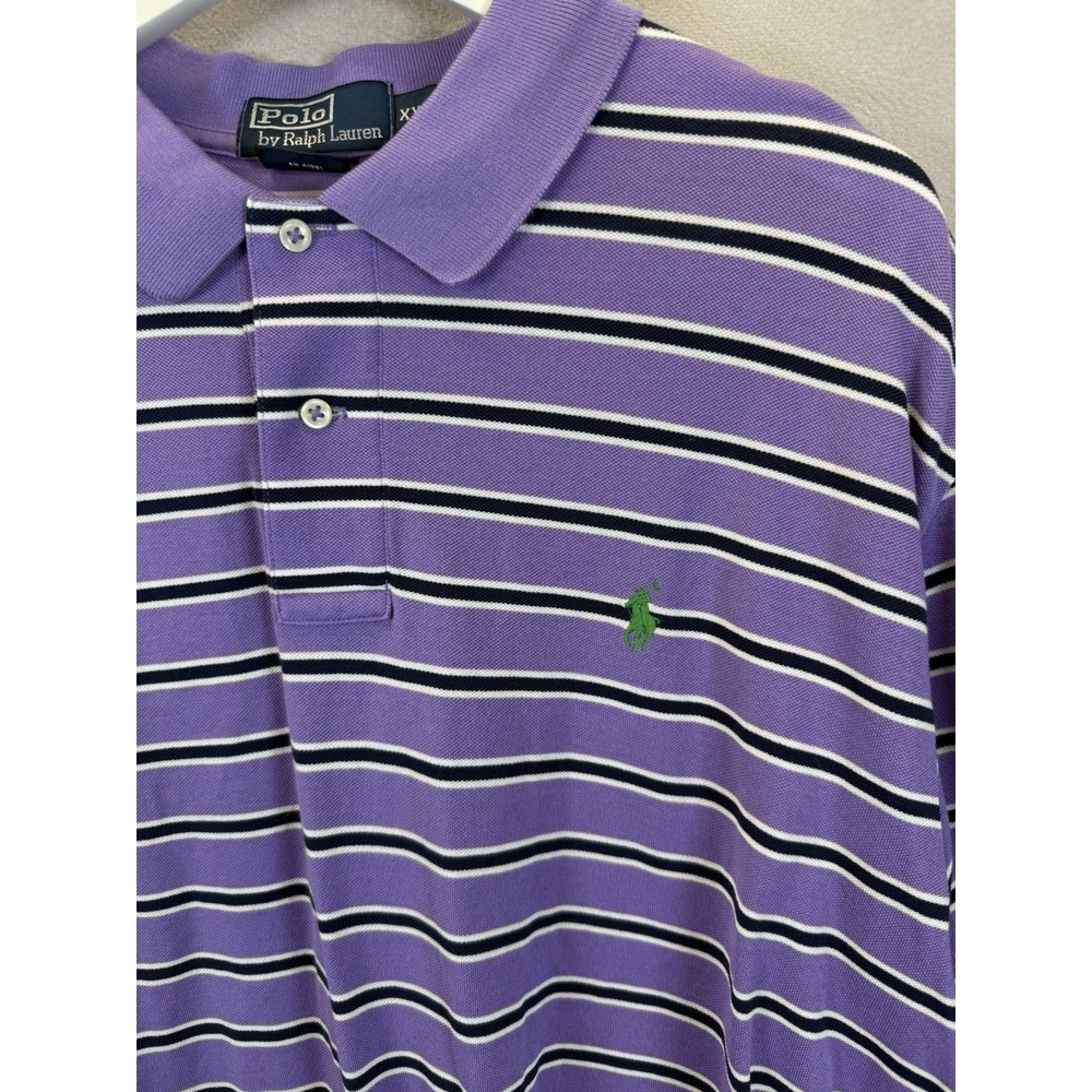 Polo Ralph Lauren Men's Sz 2XL Purple Stripe Pima Cotton Golf Rugby Polo Shirt - Picture 4 of 8